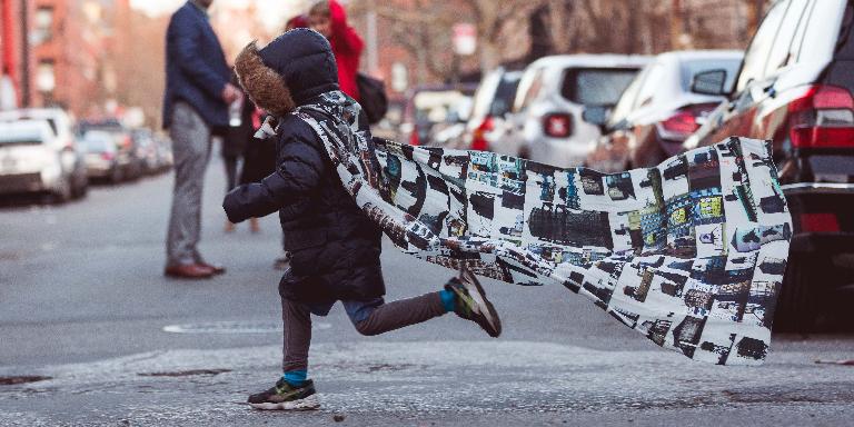 SUPER WATER TANK BOY flies to the rescue in Brooklyn, bringing PEACE, LOVE and JOY for the new year