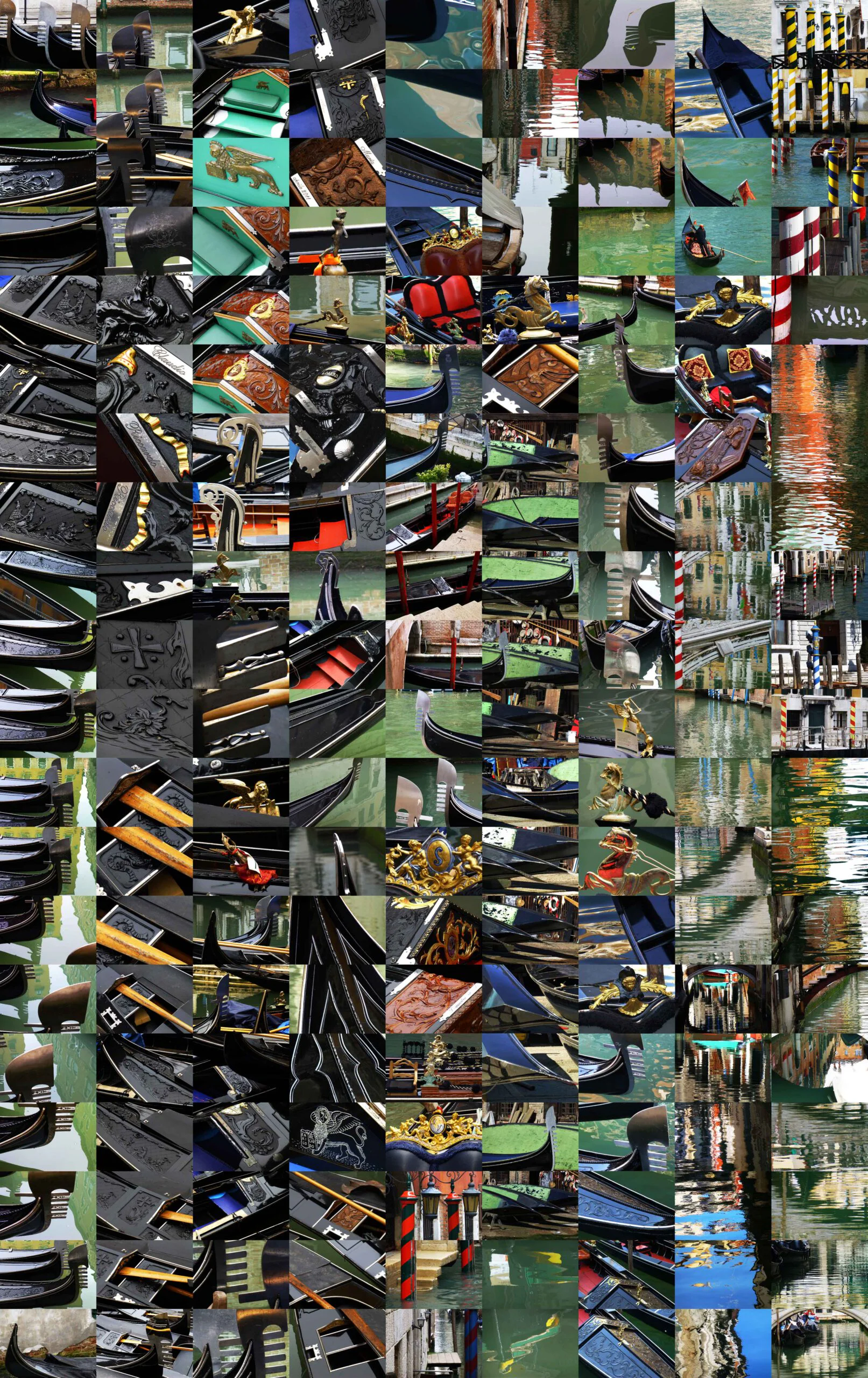 Gondola 2016digital photographic print on hanging canvas80 in x 59 inFor centuries the gondola has been the chief means of transportation and most common watercraft within Venice. Every detail of the gondola has its own symbolism. The iron prow-head of the gondola, called “fero da prorà” or “dol fin“, is needed to balance the weight of the gondolier at the stern and has an “S” shape symbolic of the twists in the Canal Grande. Under the main blade there is a kind of comb with six teeth or prongs (“rebbi “) standing for the six “sestieri” of Venice. A kind of tooth jutting out backwards toward the centre of the gondola symbolises the island of Giudecca. The curved top signifies the Doge’s cap. The semi-circular break between the curved top and the six teeth is said to represent the Rialto Bridge. Sometimes three friezes can be seen in-between the six prongs, indicating the three main islands of the city: Murano, Burano and Torcello. In spite of the preservation of these ancient conventions, subtle details reveal the individual personalization of each gondola by its owner. Gondola 2016digital photographic print on hanging canvas80 in x 59 in For centuries the gondola has been the chief means of transportation and most common watercraft within Venice. Every detail of the gondola has its own symbolism. The iron prow-head of the gondola, called "fero da prorà” or “dol fin“, is needed to balance the weight of the gondolier at the stern and has an “S” shape symbolic of the twists in the Canal Grande. Under the main blade there is a kind of comb with six teeth or prongs (“rebbi “) standing for the six “sestieri” of Venice. A kind of tooth jutting out backwards toward the centre of the gondola symbolises the island of Giudecca. The curved top signifies the Doge’s cap. The semi-circular break between the curved top and the six teeth is said to represent the Rialto Bridge. Sometimes three friezes can be seen in-between the six prongs, indicating the three main islands of the city: Murano, Burano and Torcello. In spite of the preservation of these ancient conventions, subtle details reveal the individual personalization of each gondola by its owner.